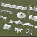 Tensile Membrane Structures With Various Shapes And Outdoor Steel Support Frames 3d model