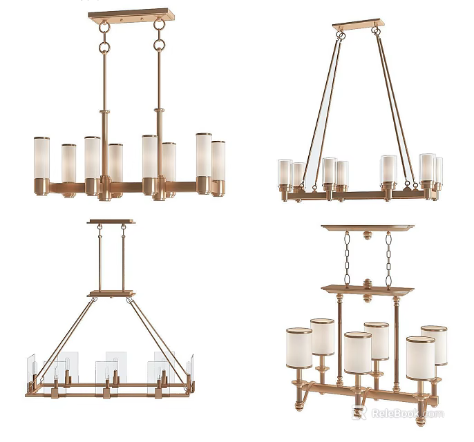 Tech Exhibition Hall Modern Chandelier Designs With Metal Frames And Glass Shades 3d model 
