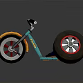 Colorful Tricycle With Large Wheels Red Rims Blue Seat And Yellow Frame