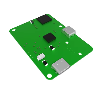 Green Circuit Board With Electronic Components Chips Connectors And Mounting Holes 3d model