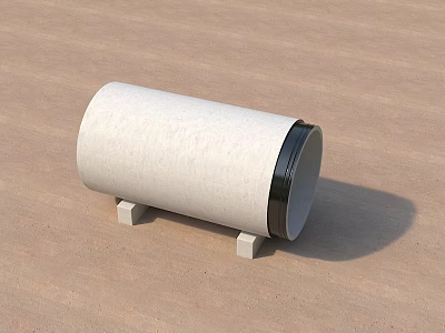 White Concrete Cylindrical Building Pipe With Black Rim And Small Block Supports On Brown Surface 3d model