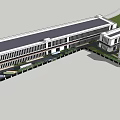 Modern Industrial Factory Building Exterior With Green Grassland Road Pedestrians Vehicles And Blue Sky