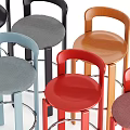 Modern Bar Stools With Metal Frame Round Padded Seat In Black And Grey