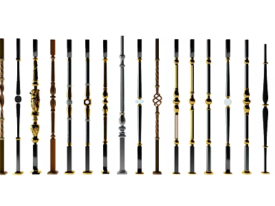 Various Decorative Railings With Intricate Carvings Gold Accents And Metal Wooden Elements 3d model