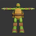 Green Turtle Character With Orange Mask Brown Arm Knee Pads Standing Arms Outstretched Holding Nunchucks