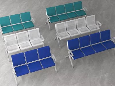 Public Chairs Green White and Blue with Metal Frames Armrests for Public Places 3d model
