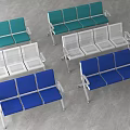 Public Chairs Green White and Blue with Metal Frames Armrests for Public Places