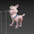 Cute Pink 3D Cartoon Dog With Blue Collar Yellow Bell Happy Expression