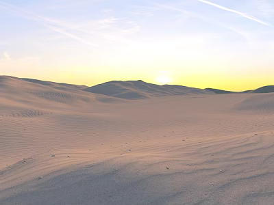 Desert Landscape with Rolling Sand Dunes Bathed in Sunset Light and Wispy Clouds 3d model