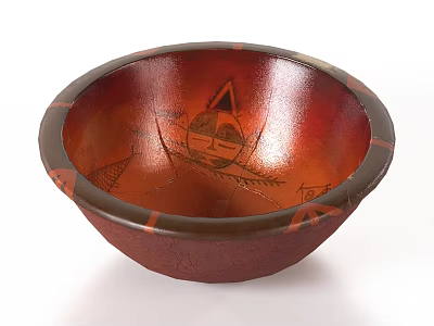 Ceramic Red Brown Decorative Ornament Set with Hand Painted Artistic Design Bowl Shape 3d model