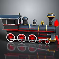 Vintage Steam Train 3D Model With Black Body Red Yellow Stripes And Decorative Wheels