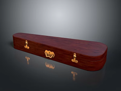 Dark Red Wooden Decorative Storage Box With Golden Clasps For Home Organization 3d model