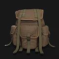 Brown Canvas Pet Backpack With Multiple Pockets And Green Straps 3d model