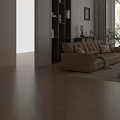 Modern Living Room Brown Leather Sofa Coffee Table Set With Pillows Throw Blanket And Plants