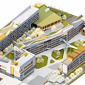 Modern School Building Featuring Connected Structures Green Roof And Central Courtyard 3d model