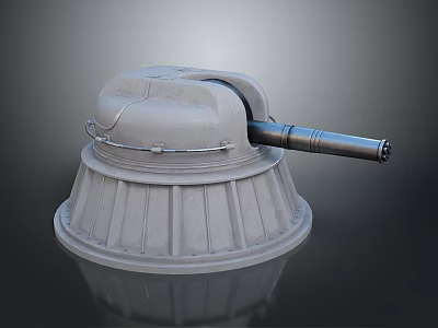 Gray Metallic Tank Turret 3D Model With Cylindrical Barrel And Radial Base Patterns 3d model