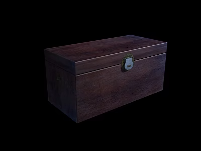 Dark Wooden Storage Chest with Metal Lock Classic Home Organization Storage Design 3d model