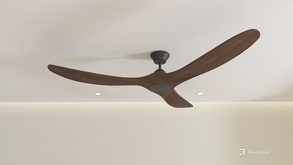 Modern Wooden Blade Ceiling Light With Fan And Sleek Black Base For Indoor Interior 3d model 