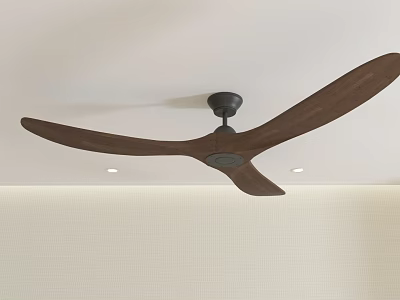 Modern Wooden Blade Ceiling Light With Fan And Sleek Black Base For Indoor Interior 3d model