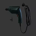 Green Electric Drill With Power Cord And Drill Bit On Gray Background 3d model