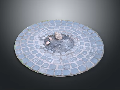 Round Manhole Cover Equipment With Circular Stone Brick Design And Damaged Hole 3d model
