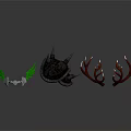 Fantasy Weapon With Spiked Black Core And Antler Shaped Green Accents