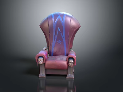Artistic Purple Pink Single Sofa With Blue Lines Star Pattern And Skull Armrests 3d model
