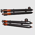 Two Black And Orange Military Torpedo Weapons With Cylindrical Body Design