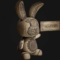 Wooden Rabbit Doll With Intricate Carved Patterns Holding Easter Sign 3d model