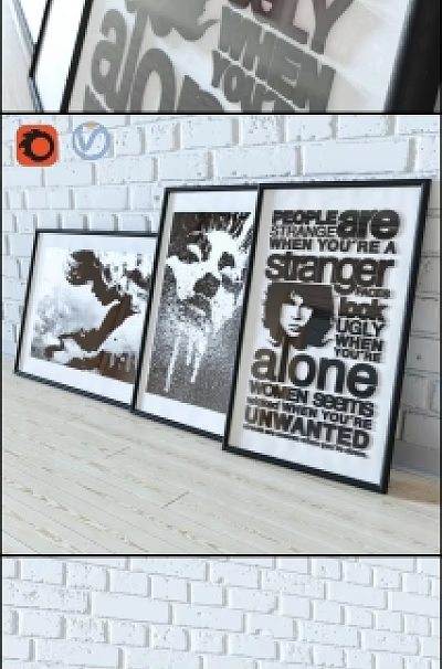 Black and White Framed Portrait Art for Wall Decor With Text And 3d model