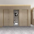 Modern Public Restroom Interior With Marble Countertop Mirrors Wooden Accents And Lighting Design