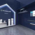 Westinghouse Exhibition Booth With Blue Exterior Brand Logo Entrance Display And Product Screen
