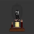 Vintage Light Bulb With Wooden Base Red Pillars Transparent Glass Metal Structure And Black Coil