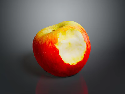 Red and Yellow Bitten Apple on Gray Background with Visible Reflection 3d model