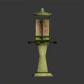 Traditional Chinese Lantern With Green Roof Yellow Pillar Stand And Red Panels