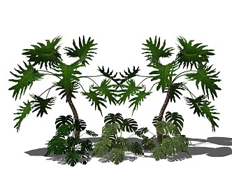 Spring rain Bamboo shrub cover with flowers and plants 3d model