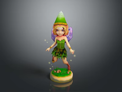 Game Movie Fairy Character With Green Pointed Hat Blonde Hair Purple Wings And Green Dress 3d model