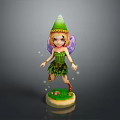 Game Movie Fairy Character With Green Pointed Hat Blonde Hair Purple Wings And Green Dress