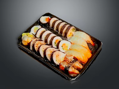 Colorful Fresh Assorted Sushi Platter With Different Types Of Delicious Seafood Rolls 3d model