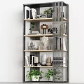 Modern Bookcase Interior With Books Decorative Pieces Green Plants And Lamp
