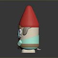 3D Cartoon Puppy Character Wearing Red Pointed Hat Holding Blue Shovel And Light Blue Outfit