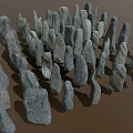 Irregular Shaped Standing Stones In Natural Display With Wooden Base And Gray Texture