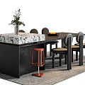 Modern Dining Table Set with Marble Counter Stool Chairs Fruit Bowl and Greenery 3d model