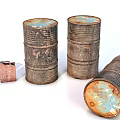 Old Rusty Metal Barrels And Small Metal Blocks With Weathered Texture