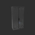 Gray Metal Display Cabinet With Double Doors And Textured Surface Design