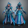 Fantasy Female Character In Blue Ornate Robe With Mythical Creature Elements Front And Back View