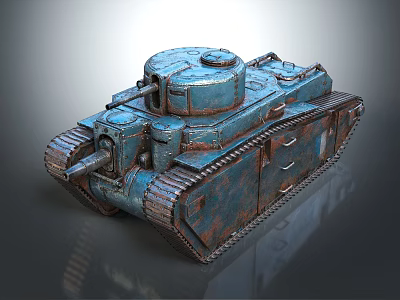 Rusty Blue Military Tank With Turret Heavy Tracks And Vintage Weathered Design 3d model