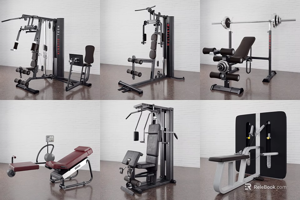 Fitness Equipment With Multi functional Trainer Barbell Set Weight Bench And Abdominal Trainer 3d model 