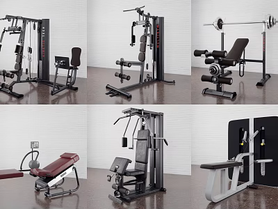 Fitness Equipment With Multi functional Trainer Barbell Set Weight Bench And Abdominal Trainer 3d model