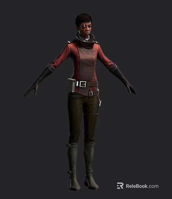 Game Movie Character Costume Design With Red Jacket Dark Pants And Black Gloves 3d model 